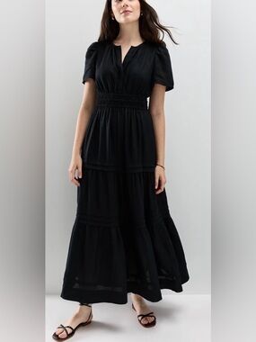 French Connection Black Tiered Smocked-Waist Maxi Dress